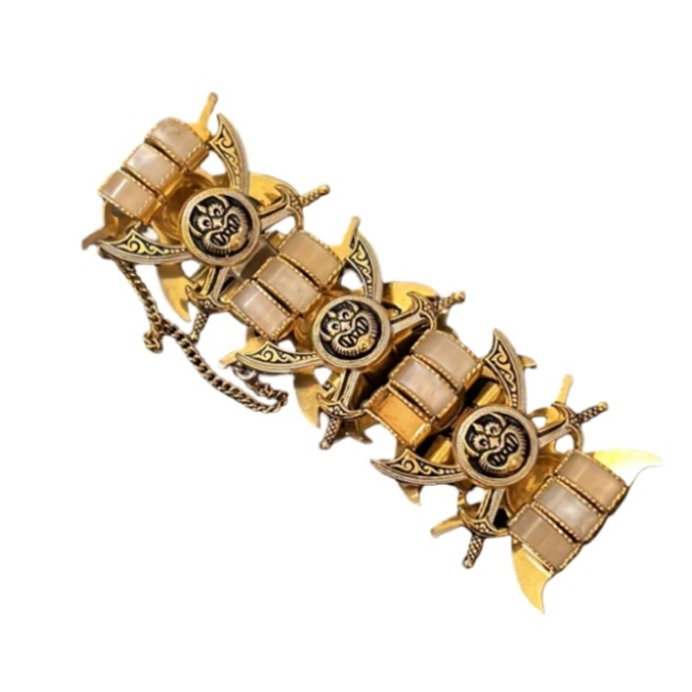 Vintage Spanish Damascene Gold Plated Pirate Sword White MOP Lucite Bracelet